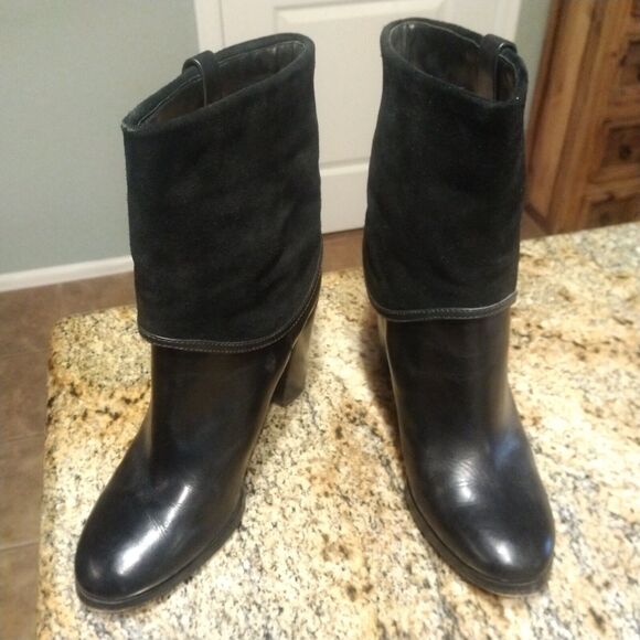 Michael Kors Signature Black Leather Ankle Suede Fulton Harness Boots Sz 10 M - Picture 2 of 13